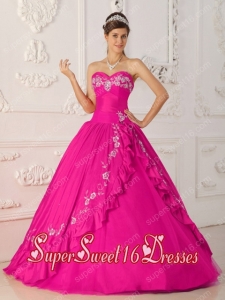 Embroidery Hot Pink A-Line Sweetheart Modest Sweet Sixteen Dresses with Beading