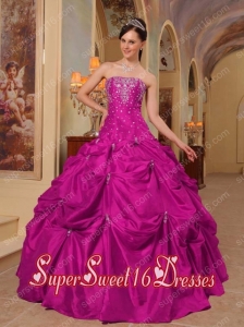 Fuchsia Ball Gown Strapless Taffeta Beading and Embroidery Modest Sweet Sixteen Dresses