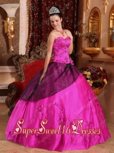 Fuchsia Ball Gown Sweetheart With Satin Embroidery with Beading New Style Sweet 16 Dresses