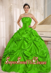 Green Ball Gown Military Ball Dress With Pick-ups For Custom Made Taffeta with Ruching