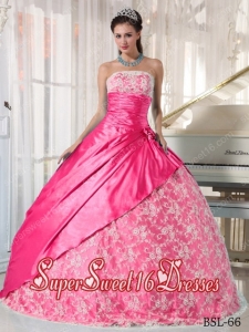 Hot Pink Ball Gown Strapless Floor-length Taffeta Lace 15th Birthday Party Dresses