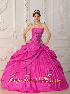 Hot Pink Ball Gown Strapless With Taffeta Appliques New Style Sweet 16 Dresses