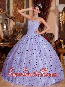 Lilac Sweetheart Ball Gown Tulle Modest Sweet Sixteen Dresses with Sequins