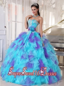 Modest Organza Appliques Sweet Sixteen Dresses in Aqua Blue and Purple