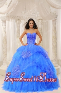 New Style Custom Made Aqua Blue Sweetheart Embroidery For Sweet 16 Dresses Wear In 2013