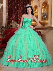 New Style In Apple Green Ball Gown Sweetheart With Tulle Beading Sweet 16 Dresses