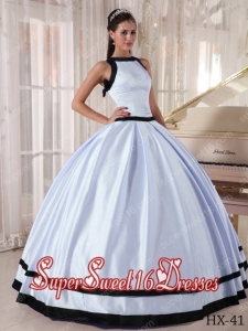 Popular Ball Gown Bateau Lavender and Black Floor-length Satin 15th Birthday Party Dresses