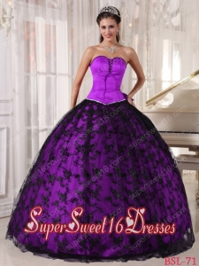 Popular Sweetheart Lace Purple and Black 15th Birthday Party Dresses