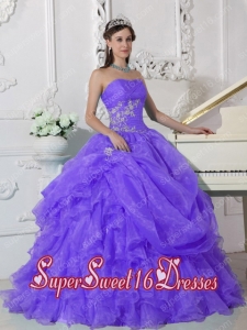 Purple Ball Gown Strapless Organza Beading Modest Sweet Sixteen Dresses