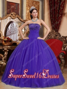 Purple Ball Gown Strapless Tulle Embroidery with Beading Elegant Sweet 16 Dresses