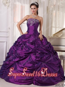Purple Ball Gown Taffeta 15th Birthday Party Dresses with Embroidery