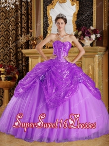 Purple Sweetheart Ball Gown Sequined Tulle Handle Flowers Modest Sweet Sixteen Dresses