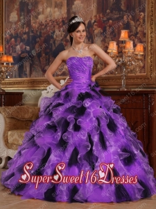Purple and Black Ball Gown Strapless Organza Elegant Sweet 16 Dresses