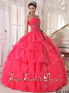 Red Ball Gown Sweetheart Organza Paillette 15th Birthday Party Dresses