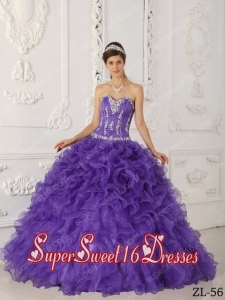 Sweet 16 Dresses In Purple Ball Gown Sweetheart Floor-length Satin and Organza Appliques With New Style