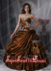 Sweet Sixteen Dress Appliques Taffeta Ball Gown Brown Discount 2014