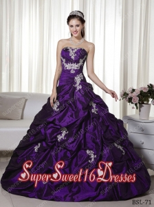 Sweet Sixteen Dress Appliques Taffeta Purple A-line Discount