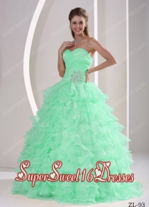 Sweet Sixteen Dress Ruffles Discount Apple Green Ball Gown Organza