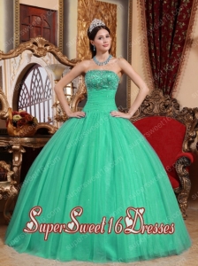 Tulle Strapless Beading and Appliques MIlitary Ball Dress in Green