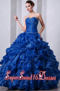 Blue A-Line / Princess Organza Beading and Rufffles Sweetheart Perfect Sweet 16 Dress