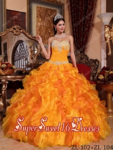 Discount Sweet Sixteen Dress Appliques and Beading Ruffles Organza Ball Gown 2014