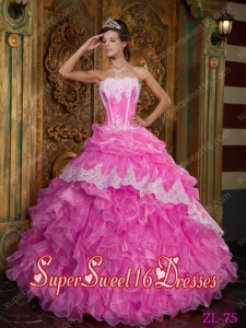 Hot Pink Applique Ball Gown Applique Ruffle Sweet Sixteen Dress Discount 2014