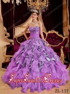 Lavender Ball Gown Sweetheart Organza 15th Birthday Party Dresses with Beading and Ruffles