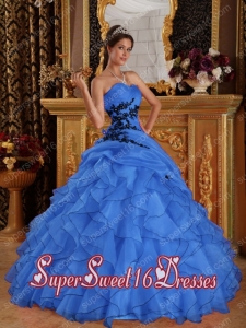 Organza Appliques Ball Gown Sweetheart Perfect Sweet 16 Dress in Blue with Ruffles