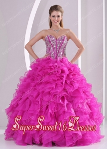 Pretty Sweetheart Ruffles and Beaded Decorate 2014 Hot Pink Perfect Sweet 16 Dress