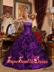 Sweetheart 2014 A-line Beadings Taffeta Eggplant Purple Sweet Sixteen Dress Discount