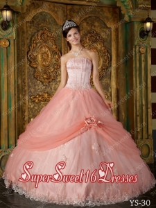 Watermelon Ball Gown Strapless Appliques Tulle 15th Birthday Party Dresses