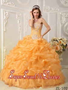15th Birthday Party Dresses in Gold with Beading and Pick-ups