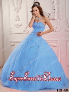 2014 Baby Blue Applique Beading Ball Gown Sweet Sixteen Dress Discount