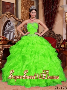 Ball Gown Sweetheart Organza Beading 15th Birthday Party Dresses in Spring Green