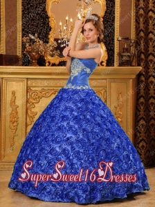 Blue Ball Gown Sweetheart Fabric With Rolling Flowers Appliques 15th Birthday with Party Dresses