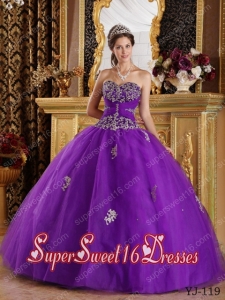 Eggplant Purple 2014 Sweet Sixteen Dress Appliques Ball Gown Sweetheart
