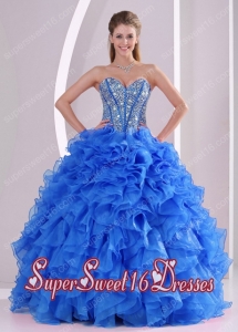 Exquisite Sweetheart 2014 Summer Perfect Sweet 16 Dress in Blue with Beading and Ruffles