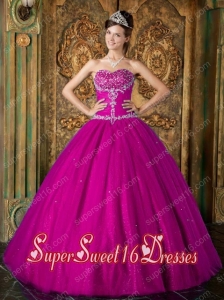 Fuchsia A-Line Sweetheart Floor-length Beading Tulle 15th Birthday Party Dresses
