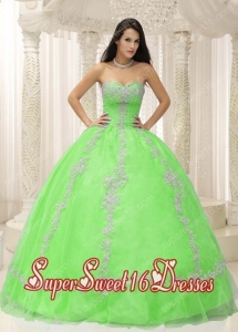 New Style In Green Sweetheart With Appliques and Beaded Decorate For 2013 Sweet 16 Dresses