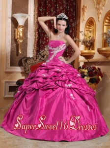 New Style In Hot Pink Ball Gown Strapless With Taffeta Appliques For Sweet 16 Dresses