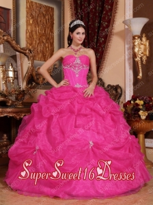 New Style In Hot Pink Ball Gown Sweetheart With Pick-ups And Organza Beading For Sweet 16 Dresses