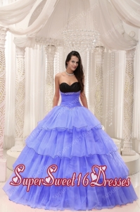 New Style In Purple Sweetheart With Beaded and Layers Ball Gown Sweet 16 Dresses Taffeta and Organza