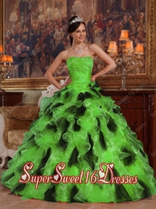 Sweet Sixteen Dress 2014 Beading Ruffles Green and Black Discount Organza