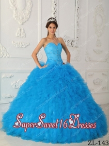 Sweetheart Satin and Organza 15th Birthday Party Dresses in Aqua Blue with Beading