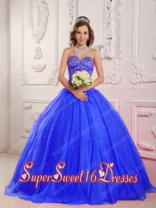 Beading A-Line Sweetheart Satin and Organza 15th Birthday Party Dresses in Blue