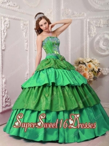 Beautiful Ball Gown Strapless Taffeta Appliques 15th Birthday Party Dresses in Multi-color