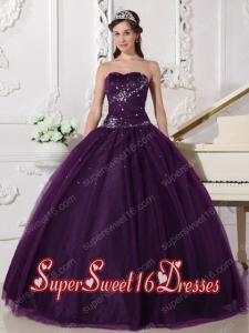 Dark Purple Ball Gown Sweetheart With Tulle Rhinestone Plus Size For Sweet 16 Dresses