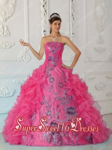 Exquisite A-line Strapless Watermelon Appliques Perfect Sweet 16 Dress with Ruffles and Beading