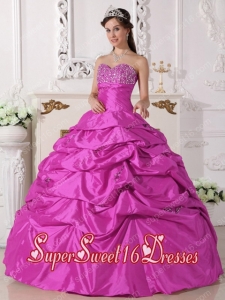 Hot Pink Ball Gown Sweetheart Taffeta Beading Perfect Sweet 16 Dress with Pick Ups