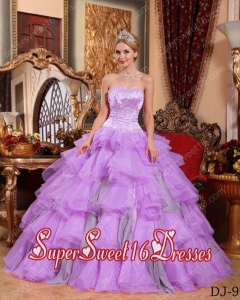 Lavender Ruffled Layers A-line Sweetheart Organza Perfect Sweet 16 Dress with Beading and Appliques